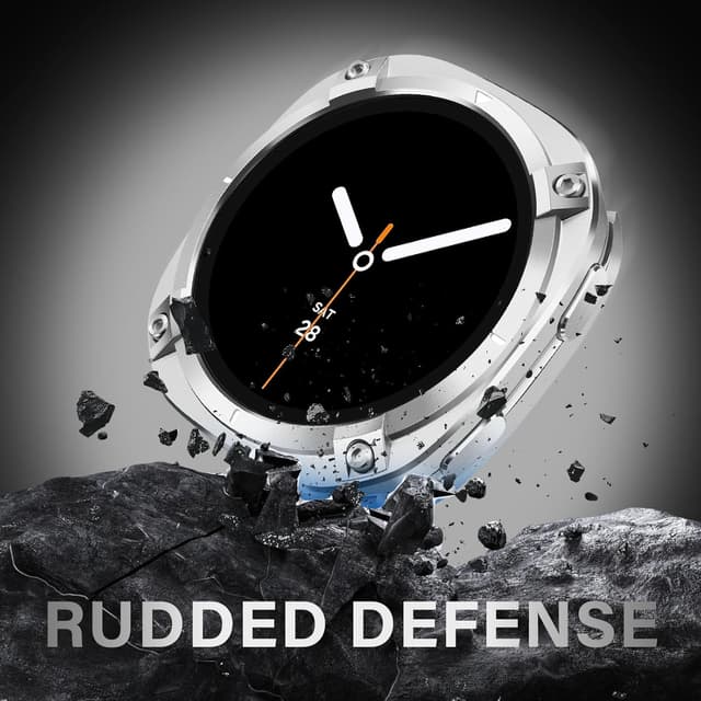 Detalle de HITZEE 2-in-1 Metal Case for Samsung Galaxy Watch 8 44mm (Silver White) – Rugged bumper with back cover