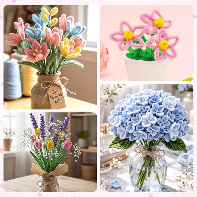 Detalle de Epaing Pfeifenputzer Blumen-Set für DIY, 400 Stück in 6 Farben