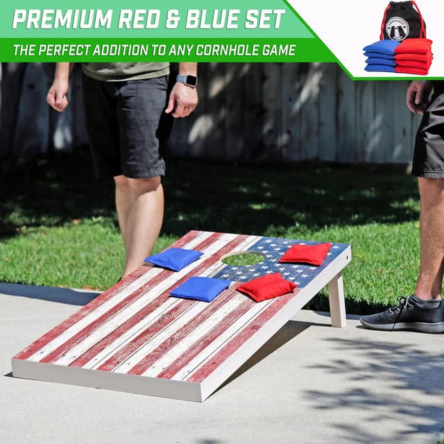 Detalle de GoSports Official Regulation Cornhole Bean Bags Set of 8 (All-Weather) – American stars & stripes or red and blue