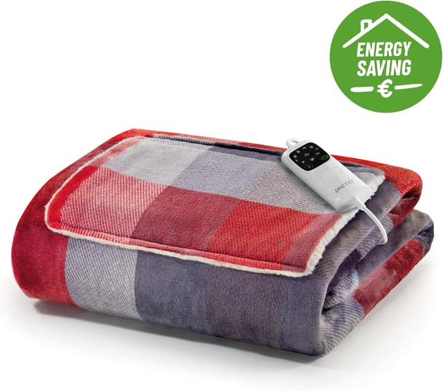 Detalle de Imetec Couverture Chauffante Adapto Velvet Tartan 150x110 cm – plaid chauffant velours et sherpa