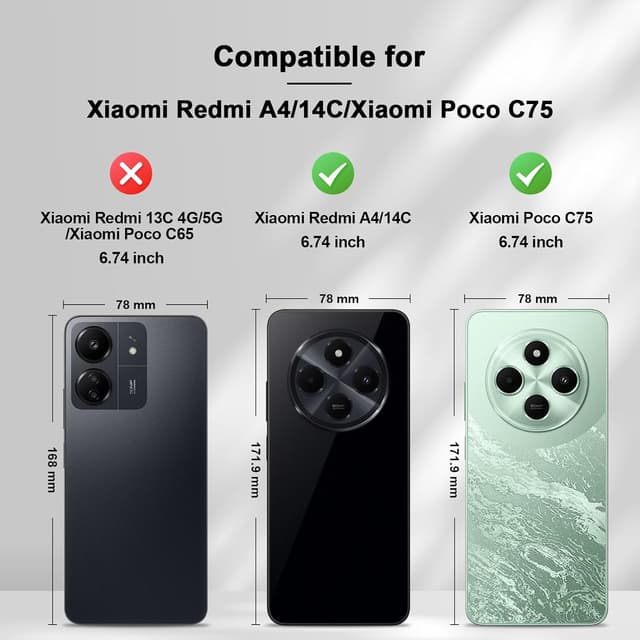 Detalle 2 de Jasonyu Handyhülle aus Leder-Optik für Xiaomi Poco C75 / Redmi 14C / Redmi A4 – Klapphülle mit Magnet, Kartenfächern und Standfunktion (Schwarz)
