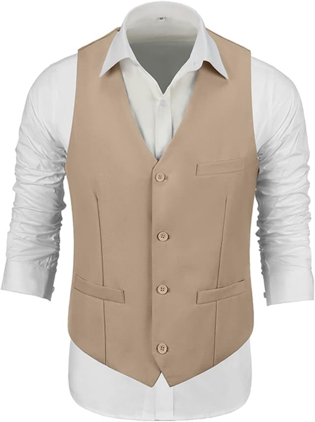 Detalle de Furuyal Men’s 3-Piece Slim Fit Suit Set (Two-Button Blazer + Vest + Pants) — Wedding, Business & Formal Wear