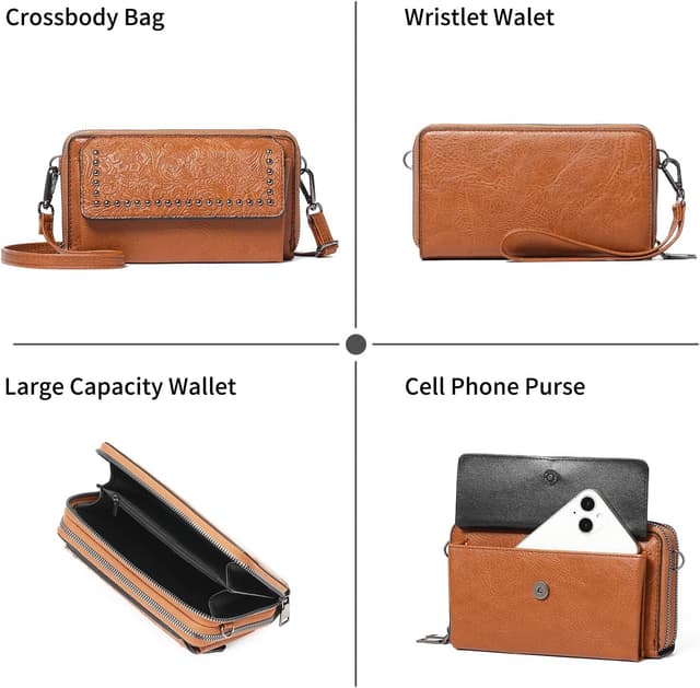 Detalle de FALAN MULE crossbody phone bag with RFID blocking, wallet compartments and detachable strap