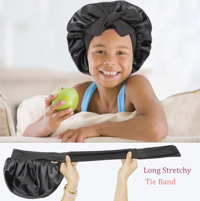 Detalle de EBONNT Kindermütze aus Satin – doppellagige, doppelseitige Schlafkappe für Kinder (ca. 30 cm)