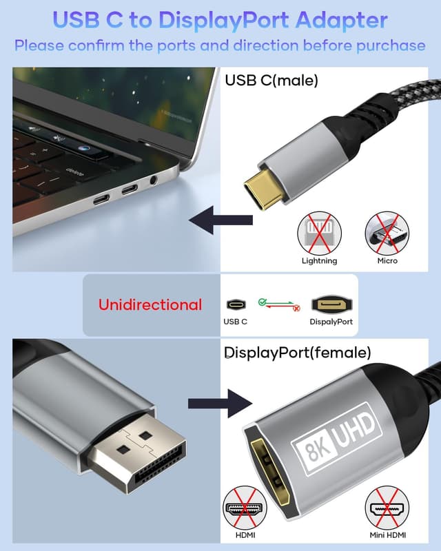 Detalle de Nersligek USB C vers DisplayPort 8K
