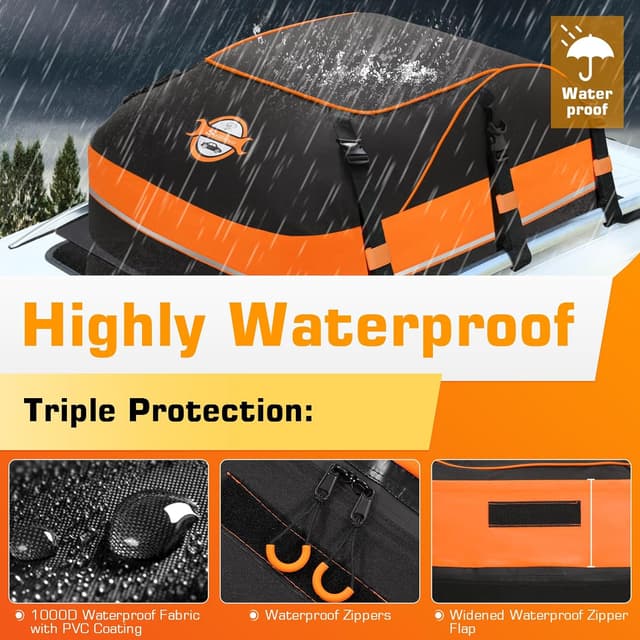 Detalle de Sailnovo Auto-Dachbox 21 Kubikfuß (598 l) faltbar, wasserdicht, 1000D Nylon – inkl. Anti-Rutsch-Matte & Gurte