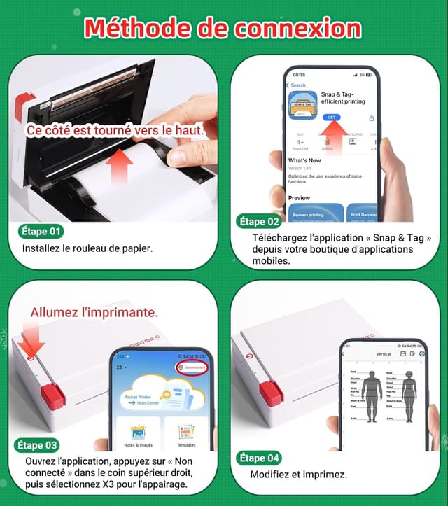 Detalle 2 de ORGBRO Mini Imprimante thermique X3 Bluetooth (300DPI) pour autocollants et DIY