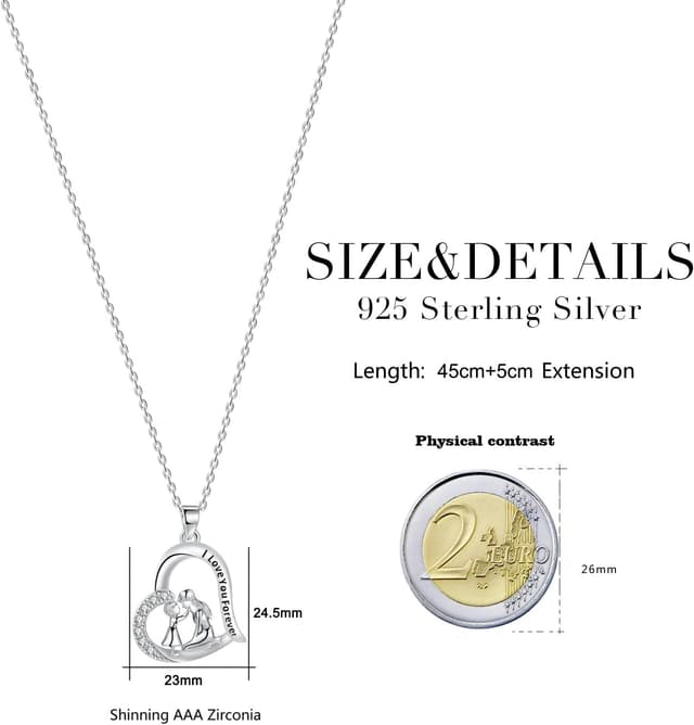 Detalle 2 de Yinsen Mutter und Tochter Halskette aus 925 Sterling Silber – Herzmotiv mit Schutz-Detail, inkl. Geschenkbox