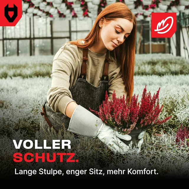 Detalle 2 de NoCry Leder-Gartenhandschuhe mit Dornenschutz, lange Stulpe und verstärkten Fingerspitzen – Grau, Größe XL