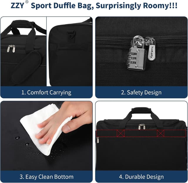 Detalle 2 de ZZY Gym Duffle Bag 40L Sports Holdall (Water Resistant) with Shoulder Strap – Black