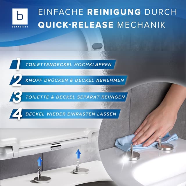 Thumbnail 6 de Benkstein® Premium Toilettendeckel antibakteriell (D-Form) weiß mit Quick-Release & Softclose – 36 x 42,5 cm