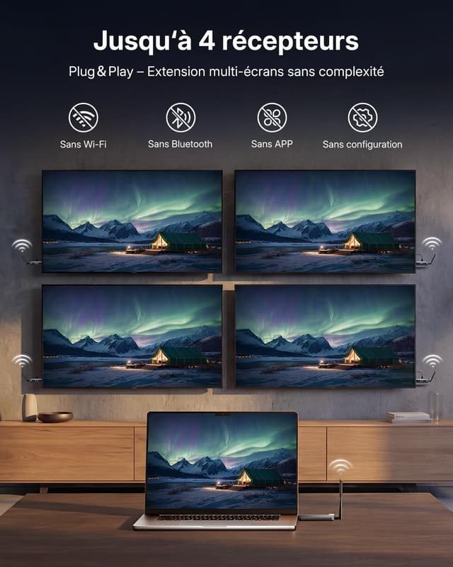 Detalle 2 de Vention kit HDMI sans fil 4K 1 TX+4 RX