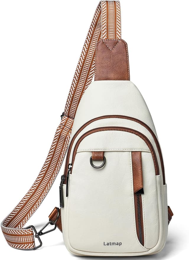 Detalle de LATMAP Women’s 7L Sling Bag (Crossbody / Chest Bag) in Faux Leather-Style, Beige