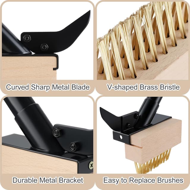 Detalle de Mitclear Weed Remover Tool with Long Handle (50IN) with V Wire Brush & Metal Scraper