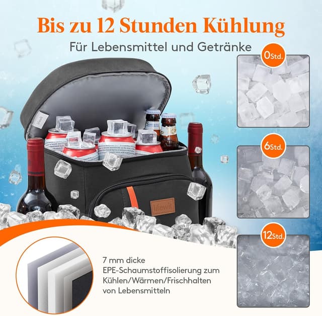 Detalle de Lifewit 22L Kühlrucksack für 30 Dosen (30,5 x 17,8 x 40,5 cm) – auslaufsicher, isoliert, wasserdicht, schwarz