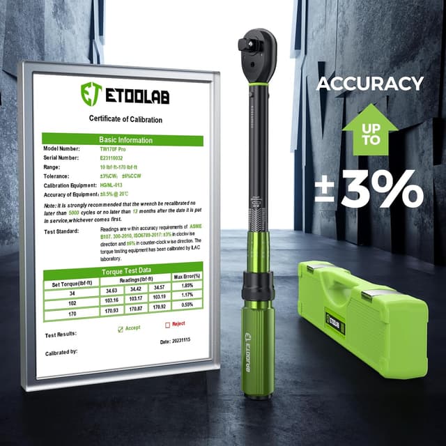 Detalle 2 de ETOOLAB 1/2" Click Torque Wrench Dual-Range 20–230Nm (±3%) with 3-piece set