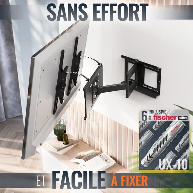 Detalle de Support TV mural RICOO S5144 pour écrans 30 à 55" (VESA) orientable et inclinable