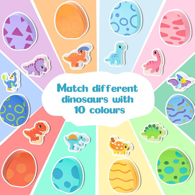 Detalle de LZDMY Montessori Spielzeug ab 1 Jahr – Dino Eier Steckspiel aus Holz für Motorik & Sortieren