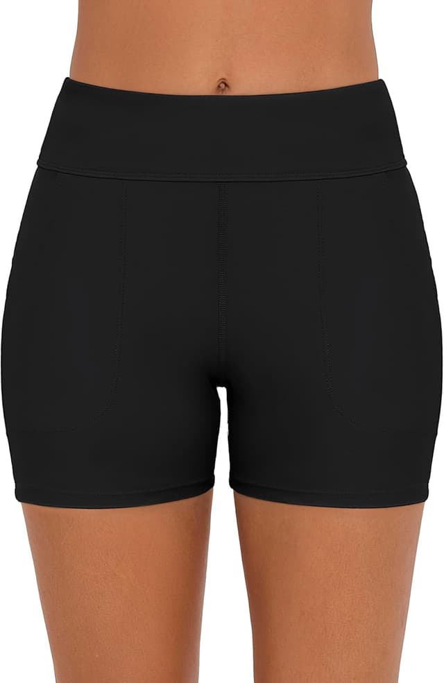 Detalle de Bonneuitbebe High-Waisted Women’s Swim Shorts with Pockets & Built-In Brief