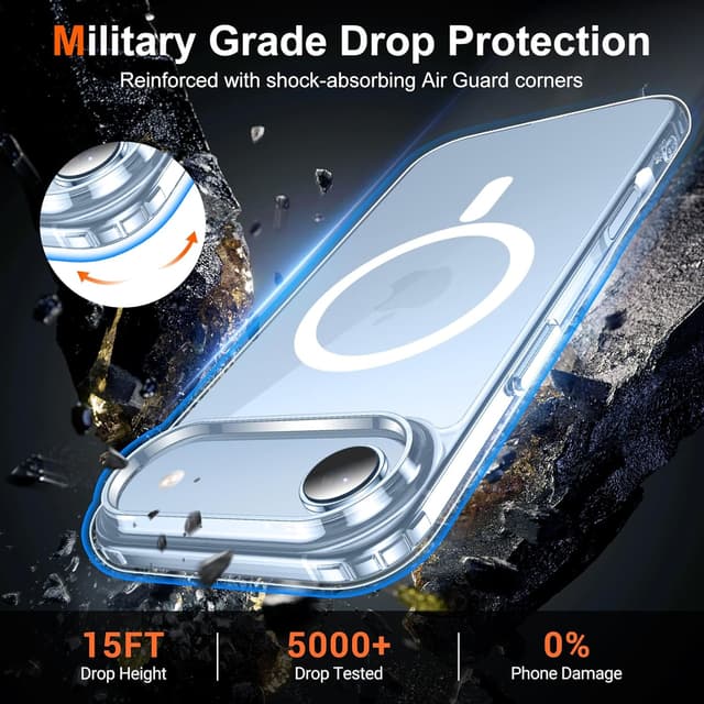 Detalle de Temdan Designed for iPhone 17 Air 6.5" Clear MagSafe Shockproof Case with 9H Screen Protector