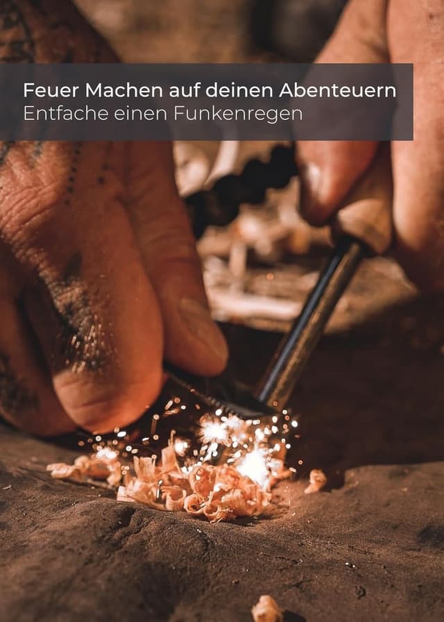 Detalle de LAMBDA COFFEE® Ember Magnesium-Feuerstarter mit Feuerstahl, Kienspan und Metallbox für Zunder