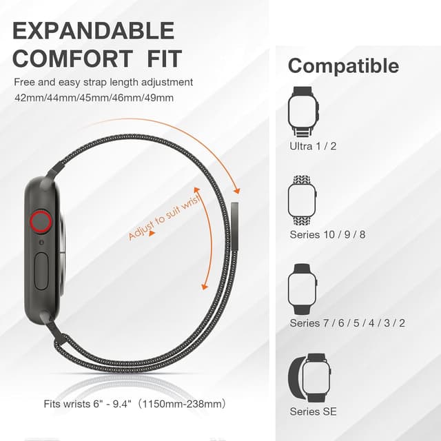 Detalle de Stainless Steel Milanese Loop Magnetic Clasp Apple Watch Band (46mm/44mm/45mm/49mm)