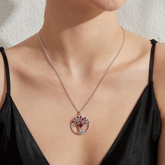 Detalle 2 de jiamiaoi Baum des Lebens Kette Damen – Anhänger 29 mm mit Zirkonia, silberfarben, ca. 50 cm