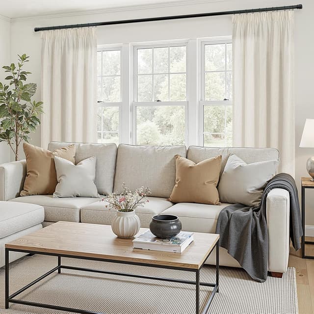 Detalle 2 de Topfinel Vorhänge mit Kräuselband (2er Set) Beige Natural Boho Leinenoptik, halbtransparent – 140×245 cm