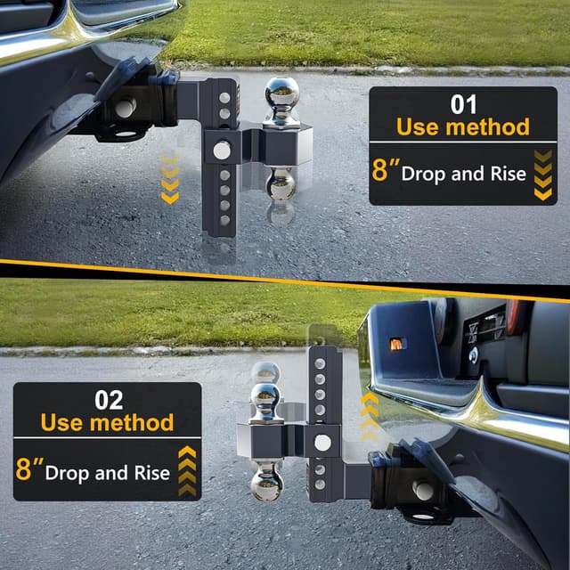 Detalle 2 de Vullteeon Adjustable Trailer Hitch Drop Hitch for 2.5-Inch Receiver (8-Inch Aluminum, Dual-Ball, 18,500 LB)