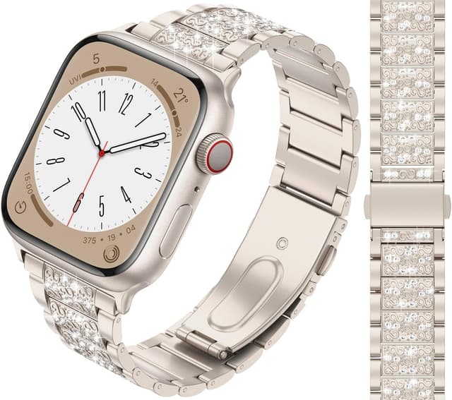 Detalle de JJii Sung Bling Diamond Strap – sparkling rhinestone metal band for Apple Watch 38mm–49mm