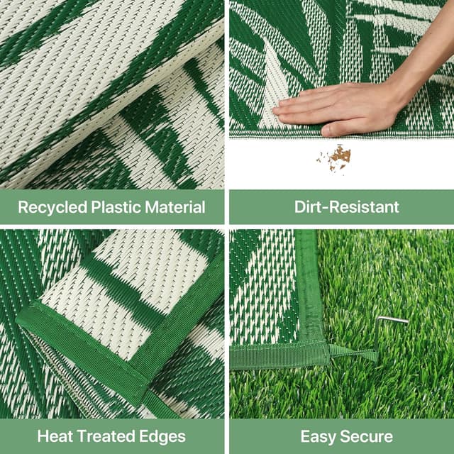 Detalle 2 de GENIMO Outdoor Rug 150x240cm – Waterproof Reversible Garden Carpet (Dark Green)