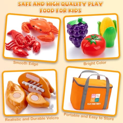 Detalle 2 de Juboury cocina juguete Montessori de frutas y verduras (56 piezas) para niños de 3 a 7 años
