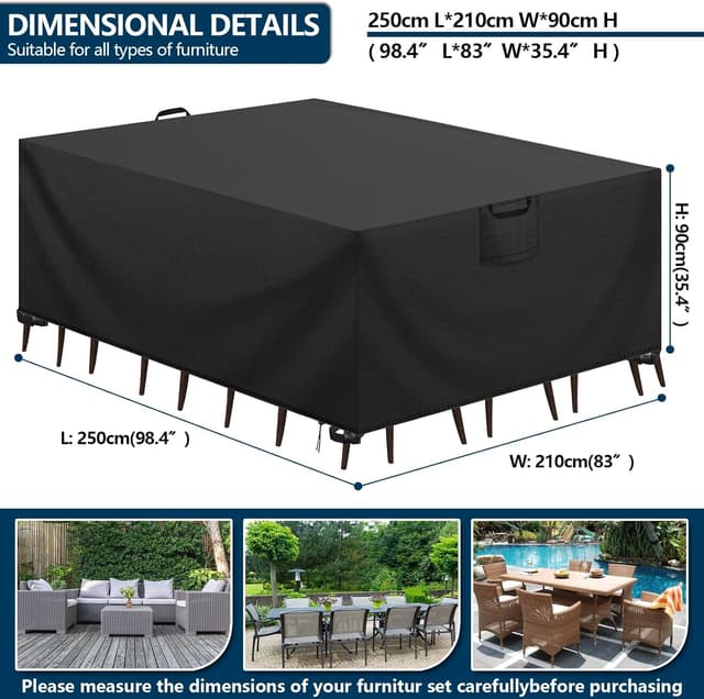 Detalle 2 de Aujink Winterfeste Abdeckung für Gartenmöbel (420D Oxford, wasserdicht, Anti-UV) 250x210x90 cm – Schutzhülle in Schwarz