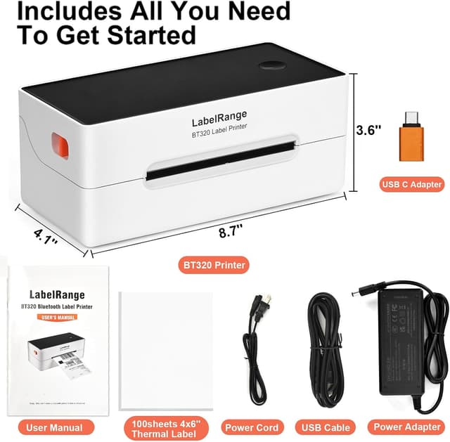 Detalle 2 de LabelRange 4x6 Thermal Shipping Label Printer (BT320) with Bluetooth and USB for Amazon, eBay, USPS, Pirate Ship