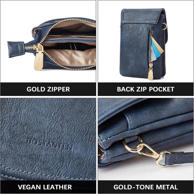 Thumbnail 6 de BOSTANTEN kleine Handytasche zum Umhängen mit Geldbörse und Kartenfächern (PU veganes Leder) – Designer Blau