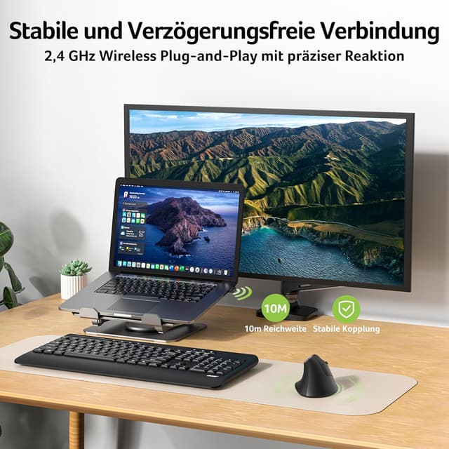 Detalle de Acer 2.4G ergonomische vertikale optische Maus – kabellos, wiederaufladbar (bis 1.600 DPI) für PC & Laptops