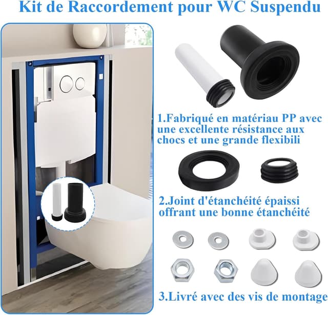 Detalle de Kit de raccordement pour cuvette suspendue Mendorio compatible Geberit 152.426.46.1 (tuyau d’évacuation + tuyau de remplissage, joints)