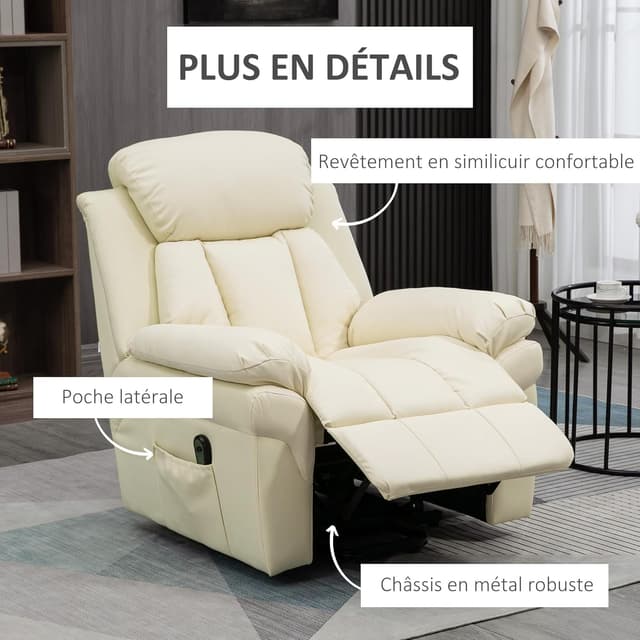 Detalle 2 de HOMCOM Fauteuil releveur électrique avec télécommande et repose-pied ajustable, crème