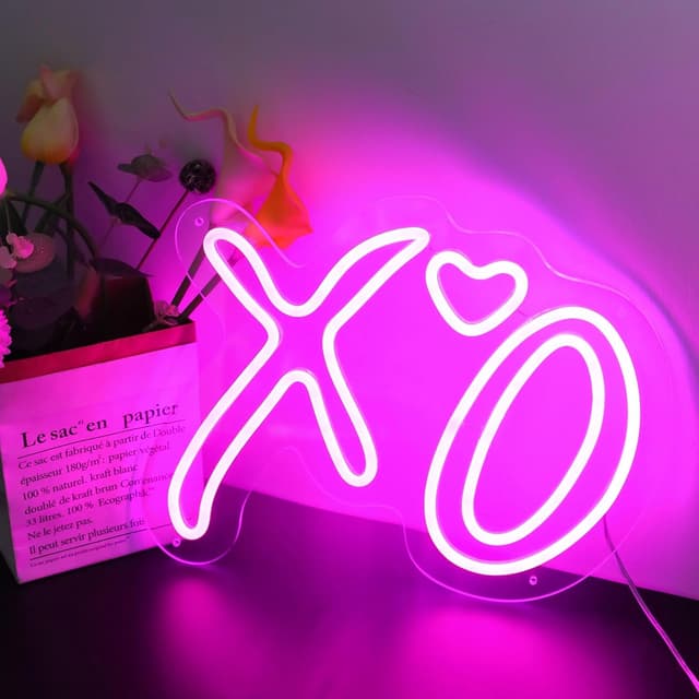 Detalle 2 de DWOOKE XO Herz-Neonschilder – rosa LED-Neonlicht für Wanddekoration, USB-dimmbar