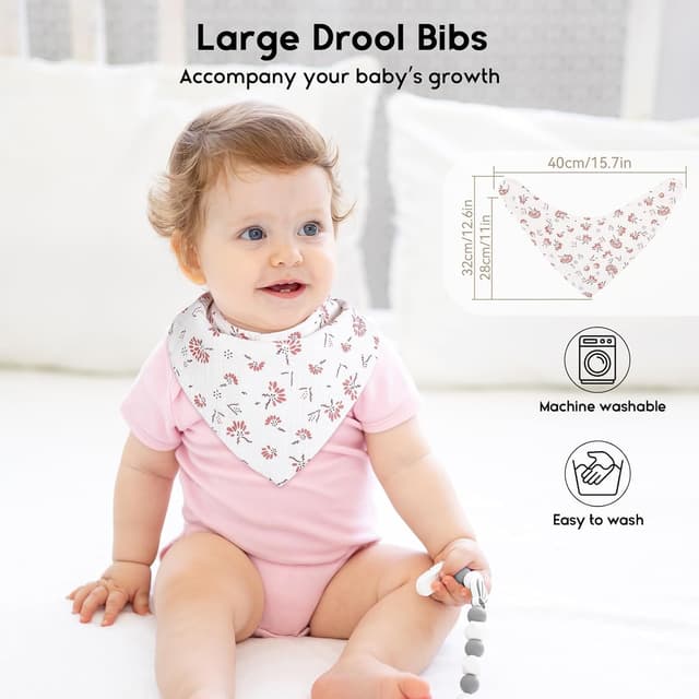 Thumbnail 6 de Yoofoss Muslin Baby Bibs (10 Pack) – 100% Cotton Dribble Bandana for Teething, Adjustable Snaps