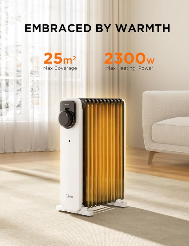 Thumbnail 3 de Midea Oil Filled Radiator 2300W, 11‑fin heater 🏠