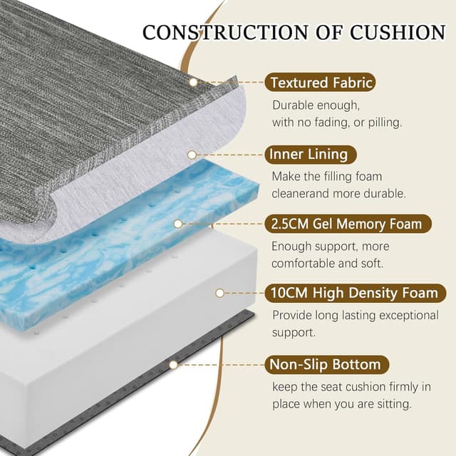 Thumbnail 3 de baibu Large Memory Foam Chair Cushion 50x50x12.7cm