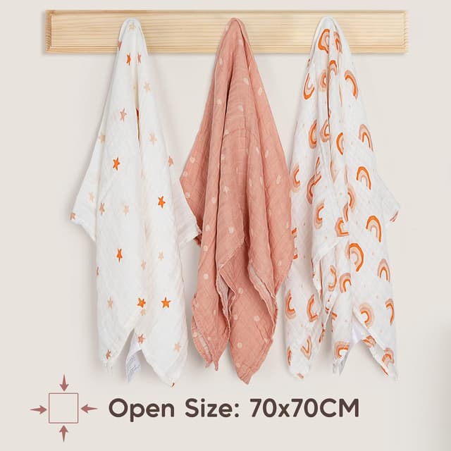 Detalle de Maliton 6er Set Baby-Spucktücher aus Bambus-Baumwoll-Musselin (70x70 cm) – weich, saugfähig & hautfreundlich