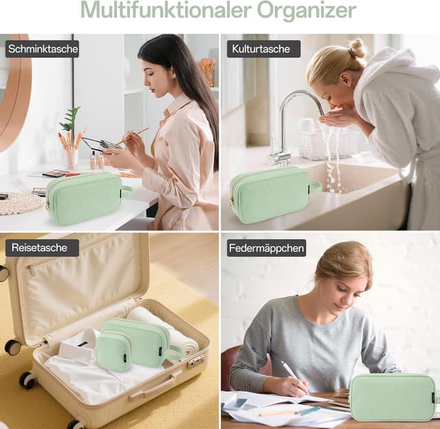 Detalle de KALIDI FANCY FOREST Kosmetiktasche Damen aus Cord mit Fächern und Metallreißverschluss (Reise-Organizer)