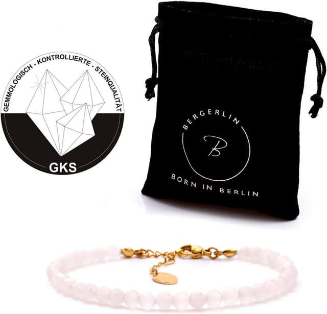 Detalle de BERGERLIN Perlen-Fußkettchen Rosenquarz mit 925 Sterling Silber-Verschluss oder vergoldetem Verschluss