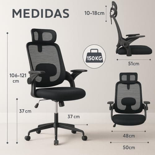 Detalle de Silla de Oficina T-LOVENDO.ES ergonómica con soporte lumbar, malla transpirable y ruedas