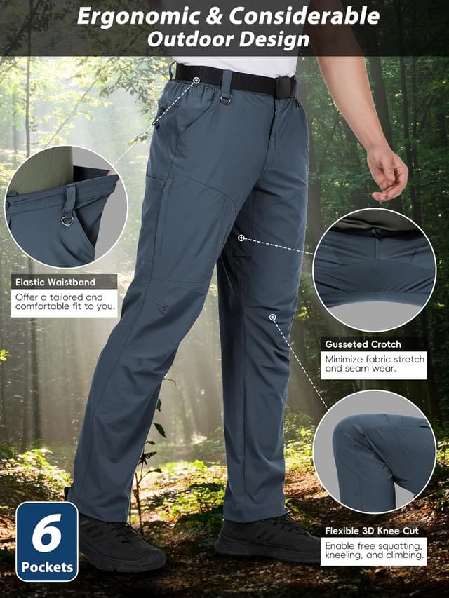 Detalle 2 de Zoofly Men’s Lightweight Cargo Hiking Pants with Stretch, Waterproof & Quick-Dry (6 Pockets)