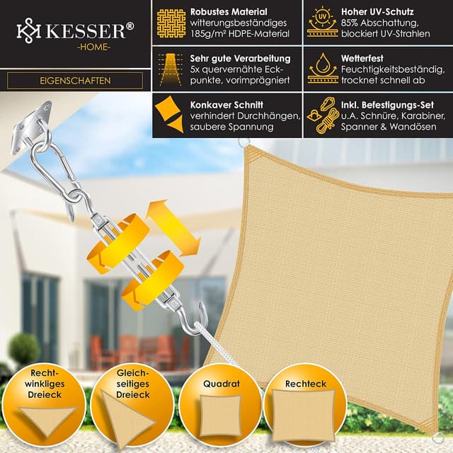 Detalle de KESSER® Sonnensegel HDPE Windschutz wasserabweisend – Rechteck 4x6 m, 5-fach quer vernäht