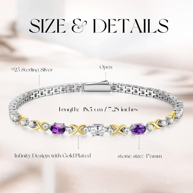 Detalle de FANCIME Silber Tennisarmband für Damen mit doppeltem Geburtsstein (925 Sterling Silber) – Länge 18,7 cm