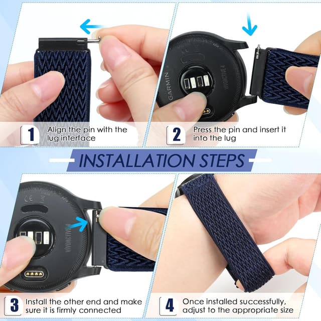 Detalle de Relting 4-Pack 20mm Elastic Nylon Watch Bands with Quick Release Pins (Compatible with Garmin & Amazfit)